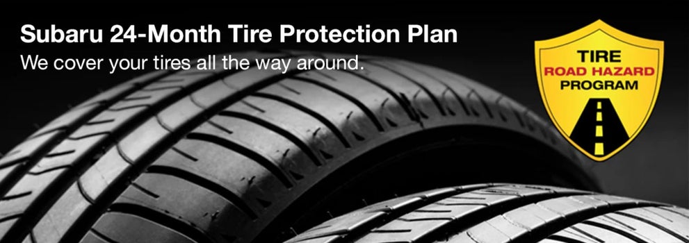 Subaru tire with 24-Month Tire Protection and road hazard program logo. | Romeo Subaru in Saratoga Springs NY